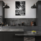 Framed black and white print of a summer lake in Upstate NY from the My Store travel collection, studio edition holiday series.