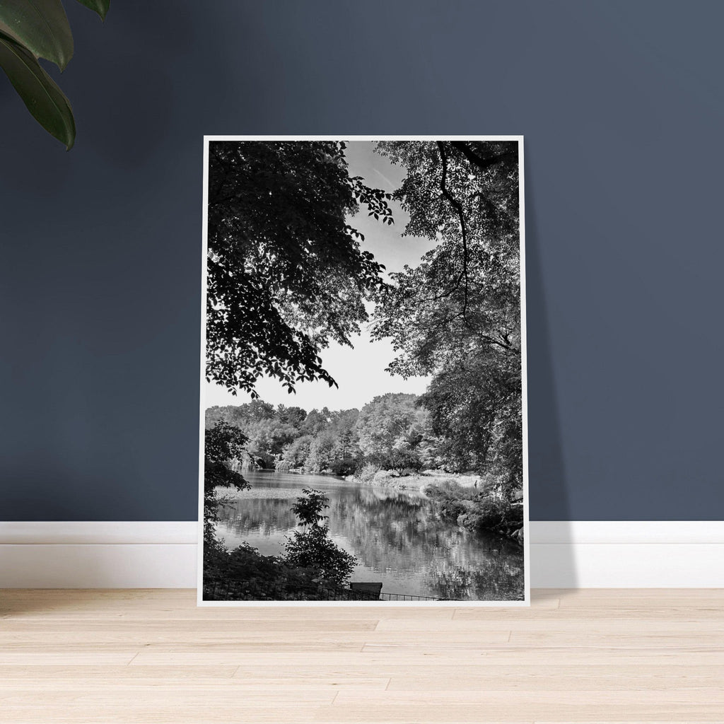 Black and white framed print of an Upstate NY summer lake scene from the My Store travel collection, Studio Edition.