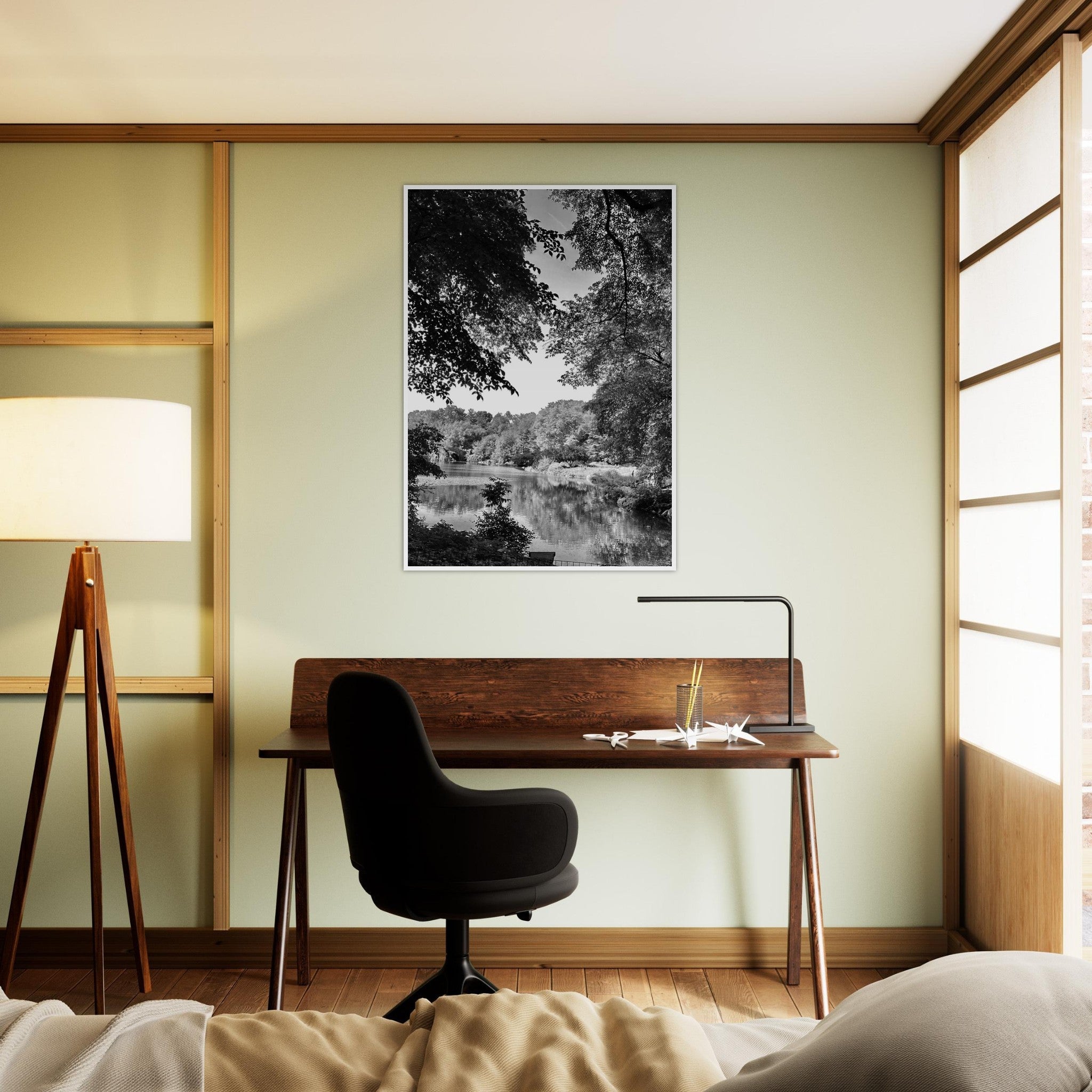 Black and white framed print of a summer lake in Upstate NY from the My Store travel collection, Studio Edition Holiday 25.