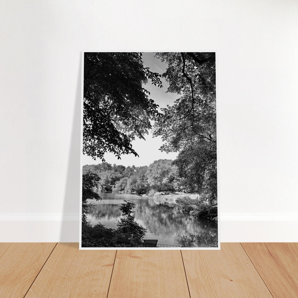 Black and white framed print of a summer lake in Upstate NY from the My Store travel collection, Studio Edition Black & White Series.