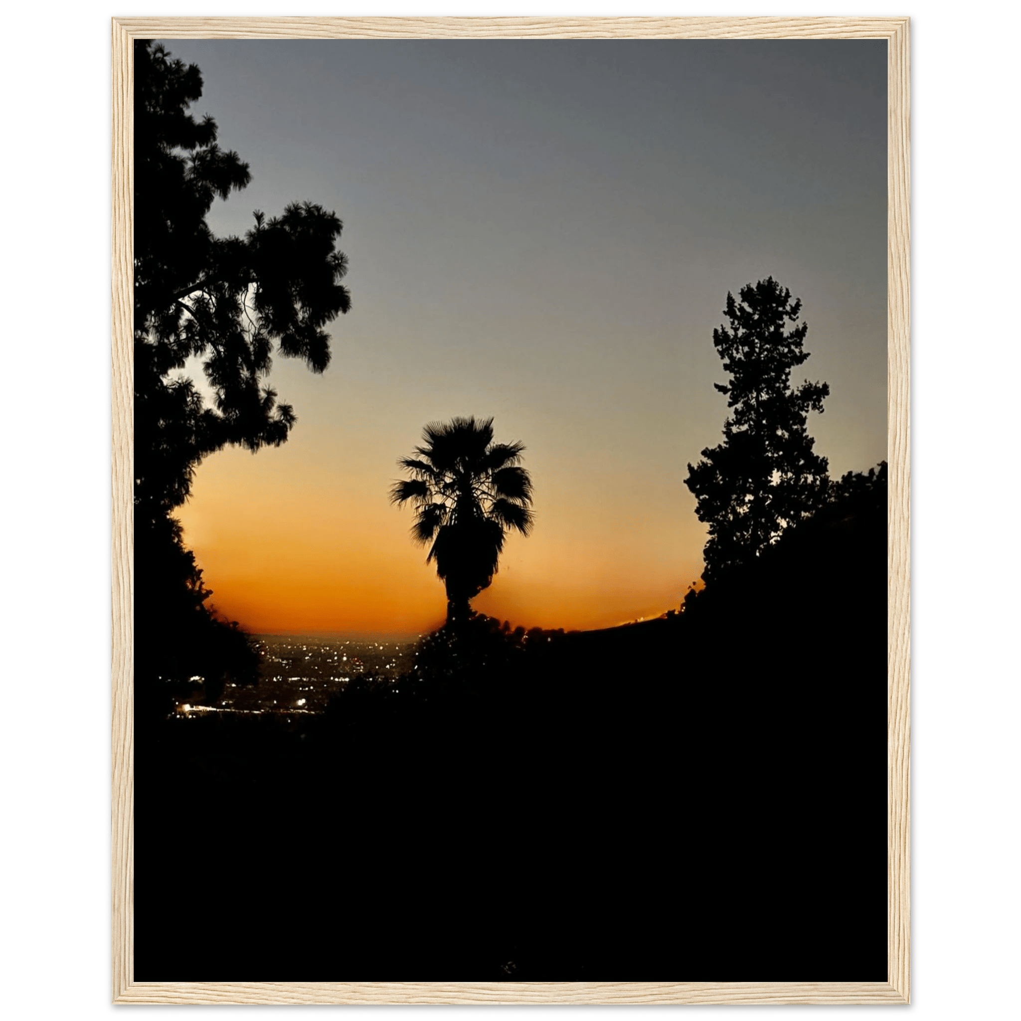 Framed poster of a dramatic winter sunset over Laurel Canyon and Hollywood Hills, California landscape artwork by My Store.