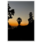 Framed print of a winter sunset over Laurel Canyon and Hollywood Hills, California poster art with white frame, studio edition.