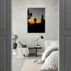 Framed print of a winter sunset over Laurel Canyon and Hollywood Hills, California poster art in a white 15x20cm frame.