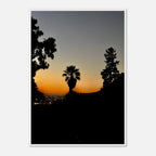 Framed print of Winter Sunset Laurel Canyon Hollywood Hills California poster art in a white 15x20 cm frame, studio edition.