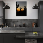 Framed winter sunset Laurel Canyon Hollywood Hills California poster art print in white frame, studio edition, 15x20 cm.