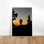 Framed print of Winter Sunset Laurel Canyon Hollywood Hills California poster art in a white frame, 15x20 cm studio edition.