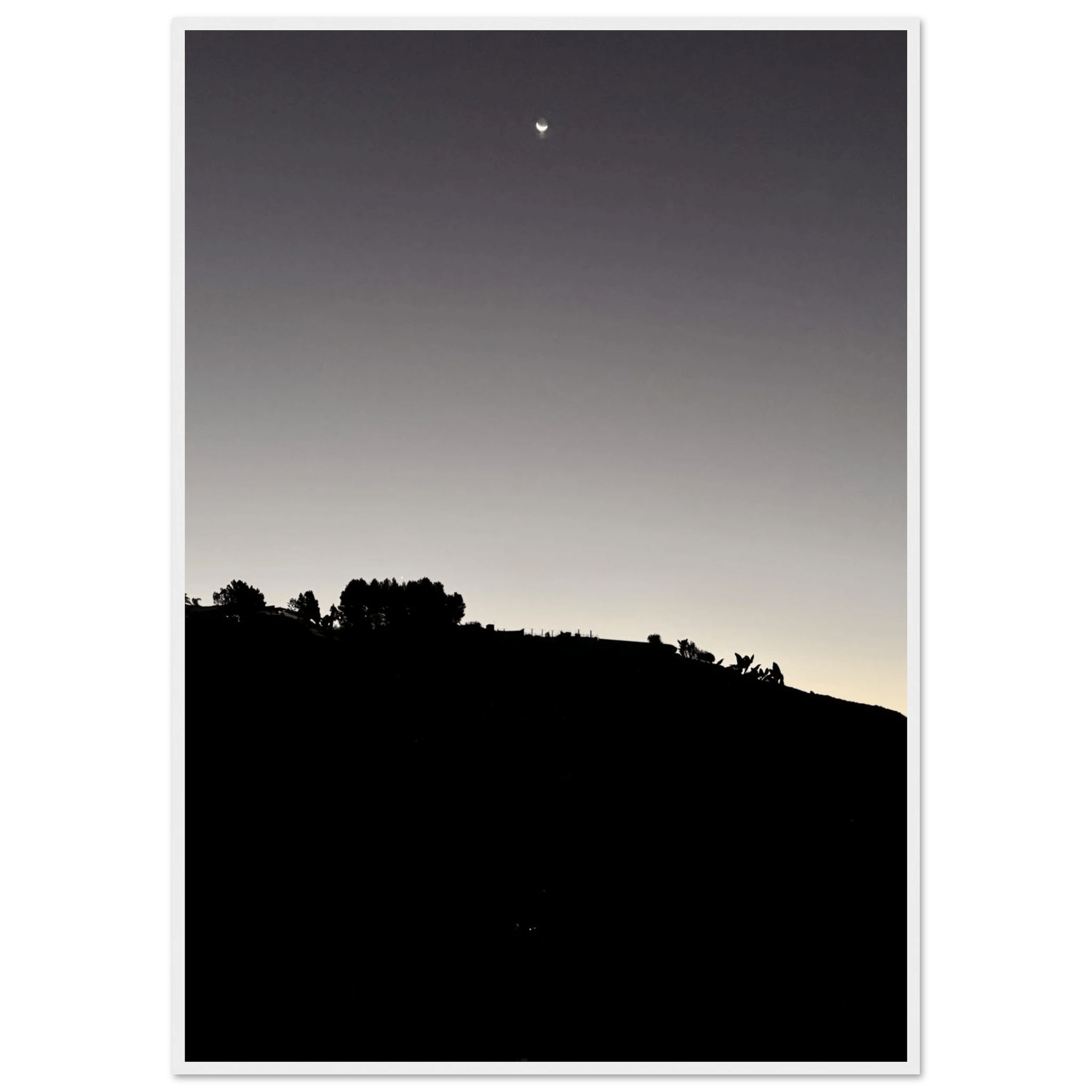 Wooden Framed Poster - Fall New Moon Hollywood Hills Black & White Series - CaliCuration