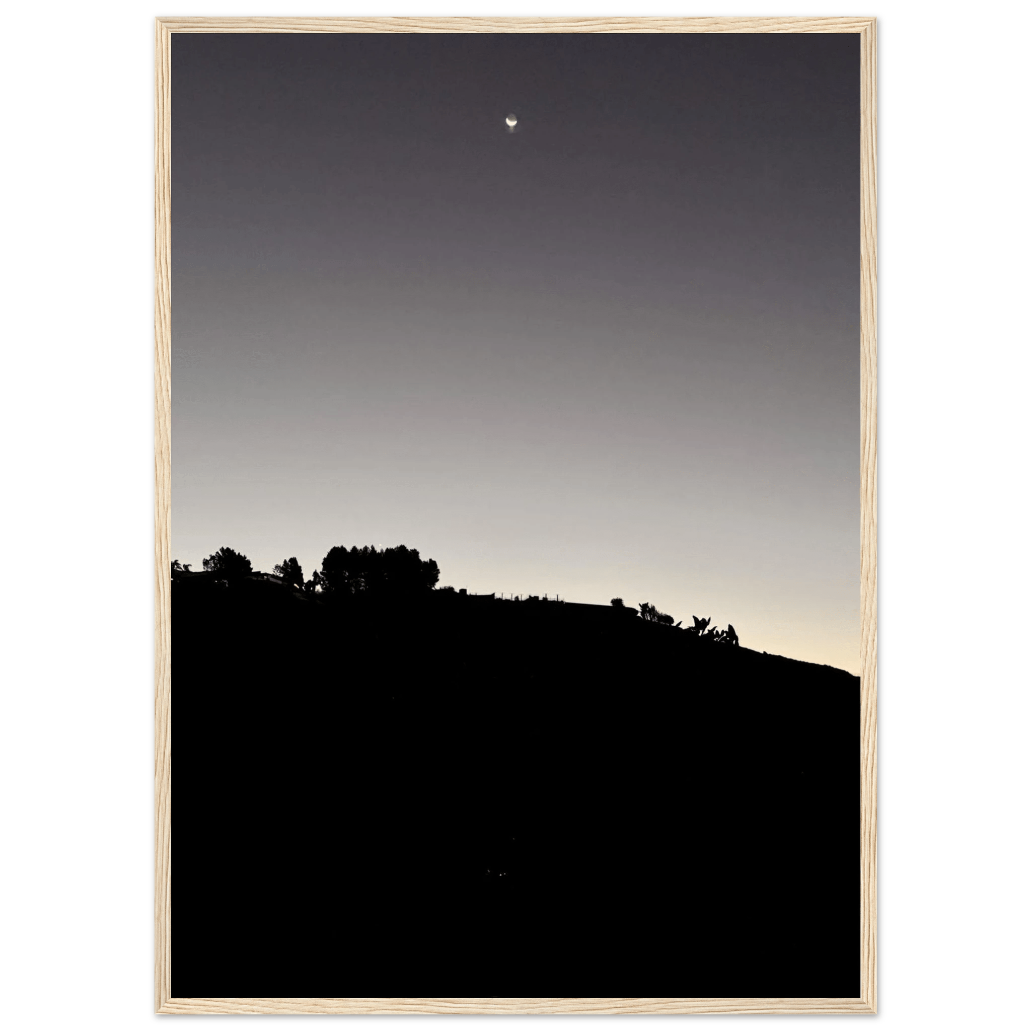 Wooden Framed Poster - Fall New Moon Hollywood Hills Black & White Series - CaliCuration