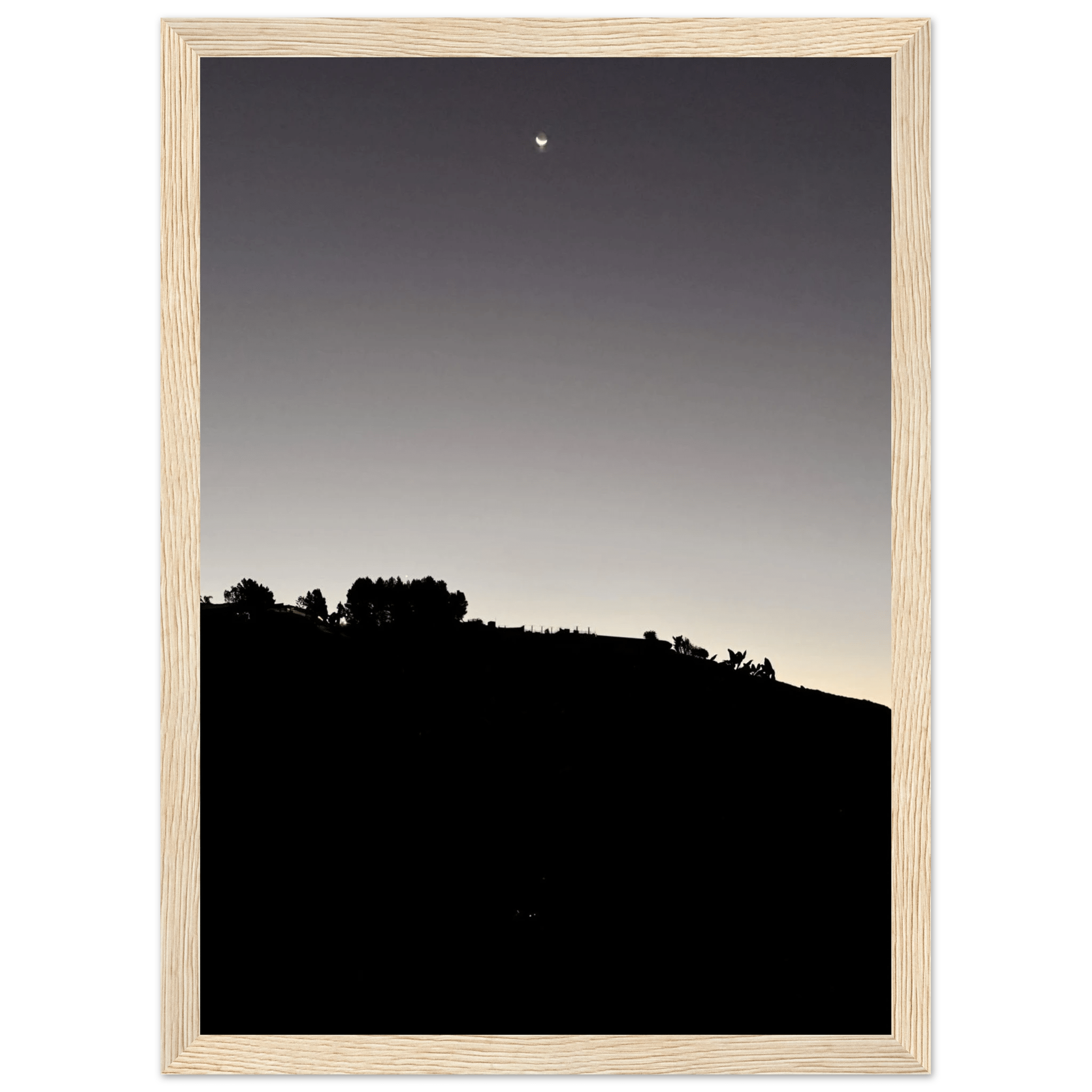 Wooden Framed Poster - Fall New Moon Hollywood Hills Black & White Series - CaliCuration