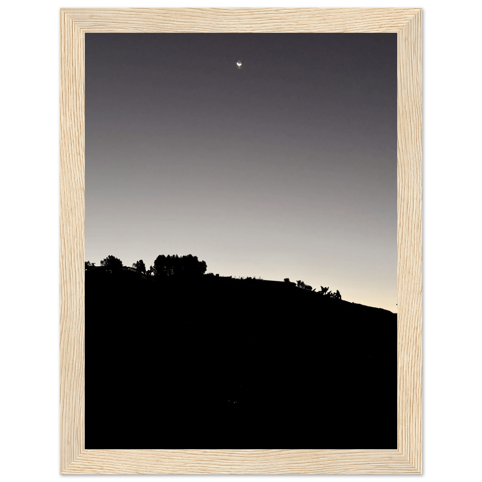 Wooden Framed Poster - Fall New Moon Hollywood Hills Black & White Series - CaliCuration
