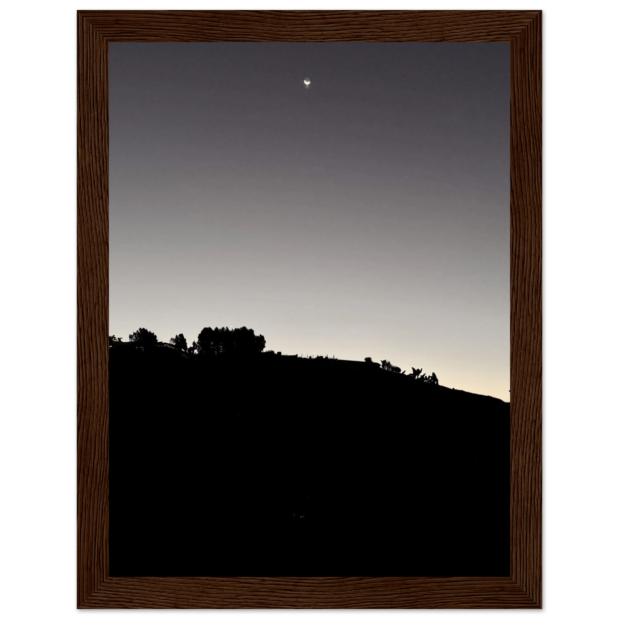 Wooden Framed Poster - Fall New Moon Hollywood Hills Black & White Series - CaliCuration