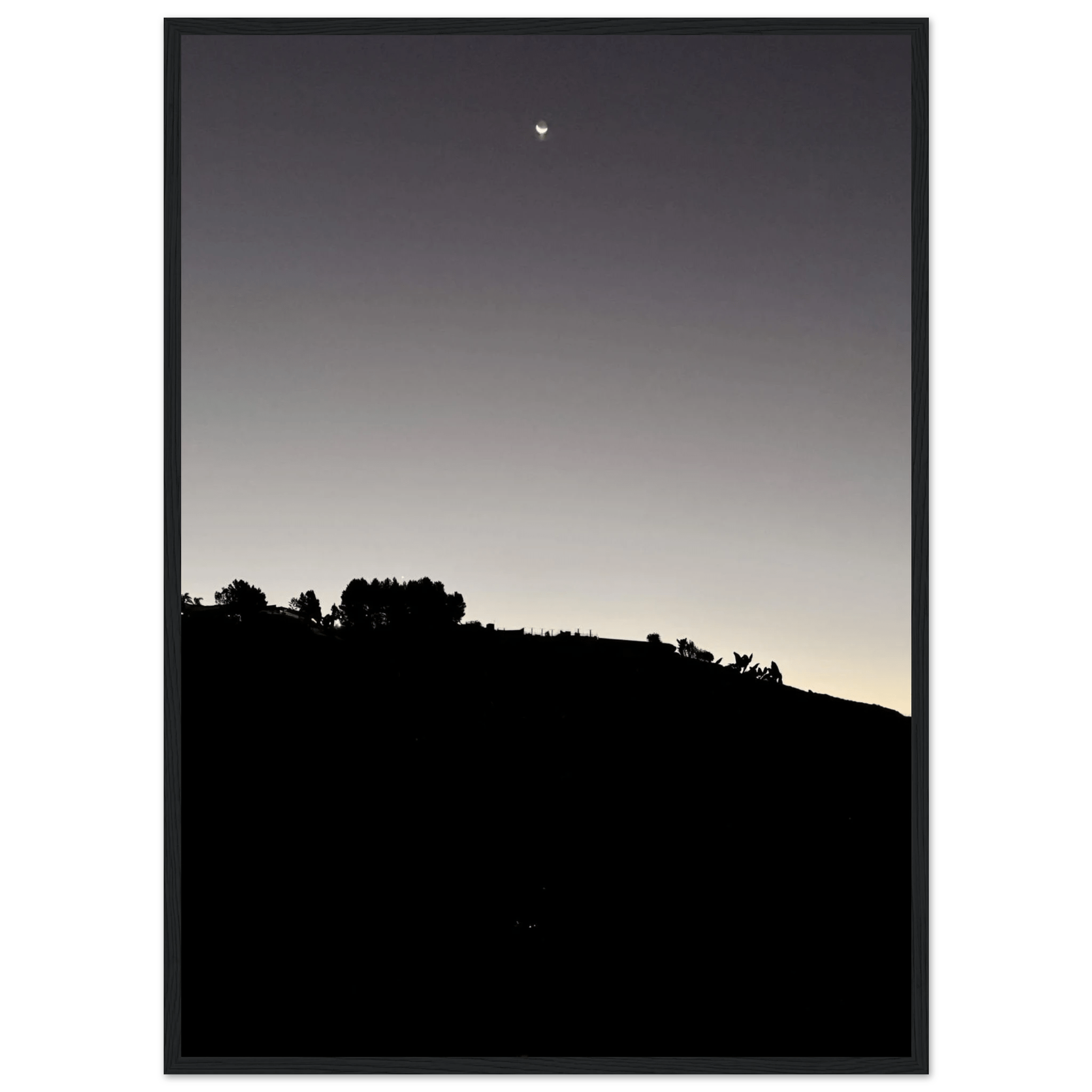 Wooden Framed Poster - Fall New Moon Hollywood Hills Black & White Series - CaliCuration