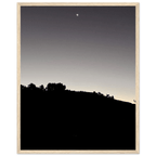 Wooden framed semi-glossy poster of fall new moon over Hollywood Hills in black and white California art series.