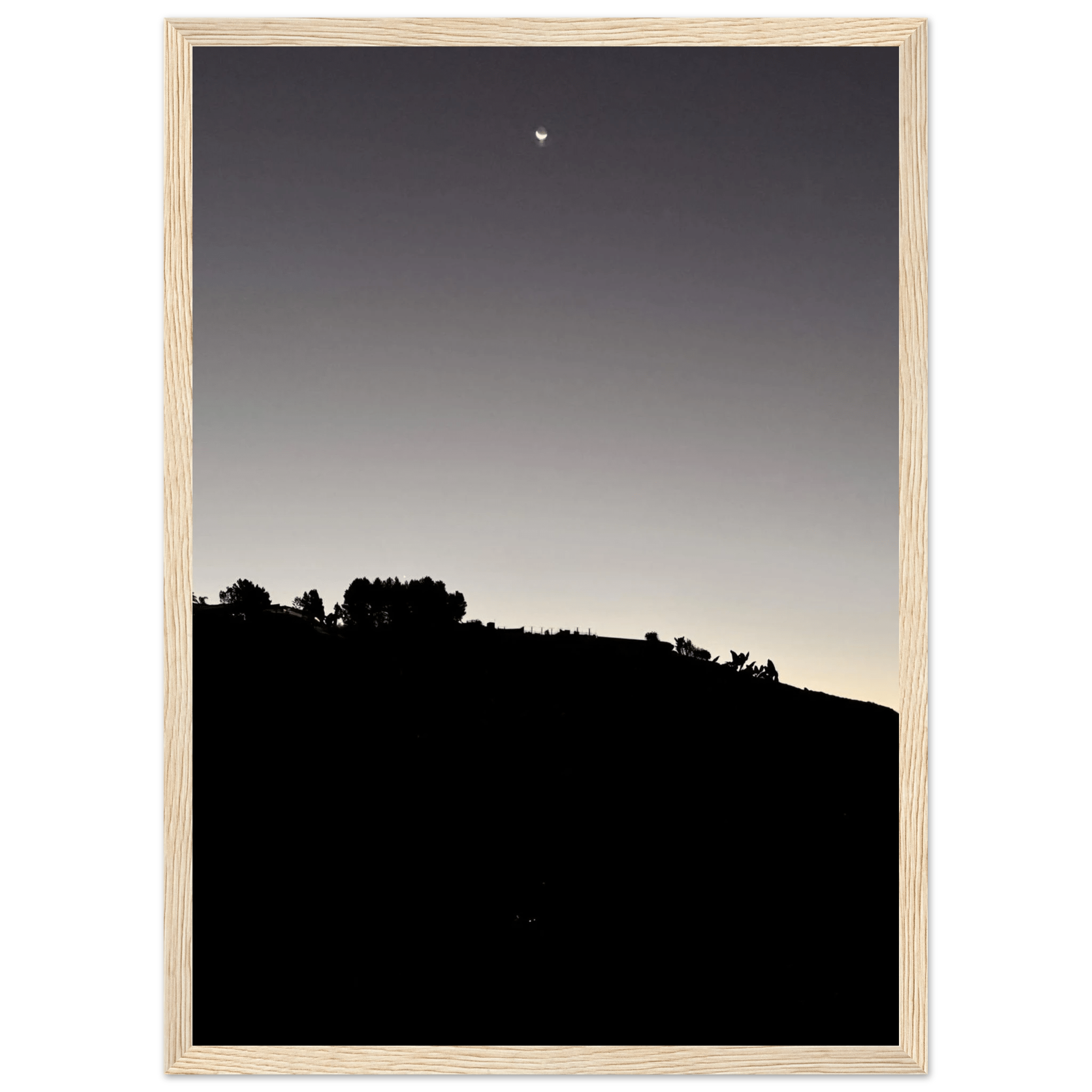 Wooden Framed Poster - Fall New Moon Hollywood Hills Black & White Series - CaliCuration
