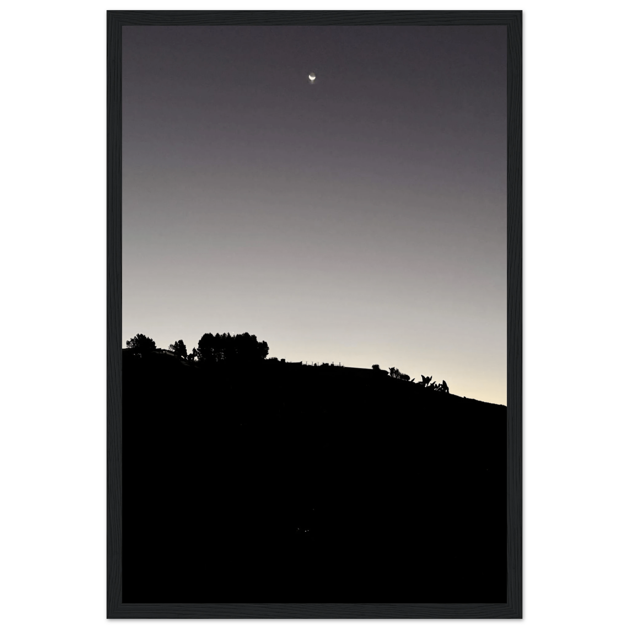 Wooden Framed Poster - Fall New Moon Hollywood Hills Black & White Series - CaliCuration