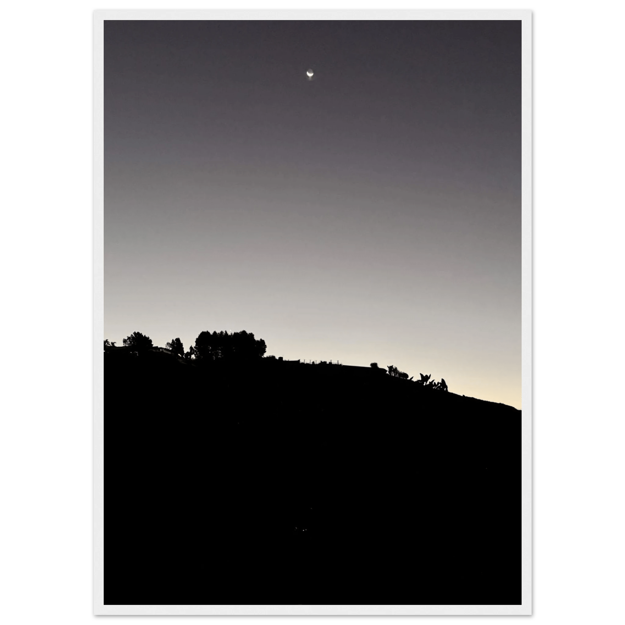 Wooden Framed Poster - Fall New Moon Hollywood Hills Black & White Series - CaliCuration