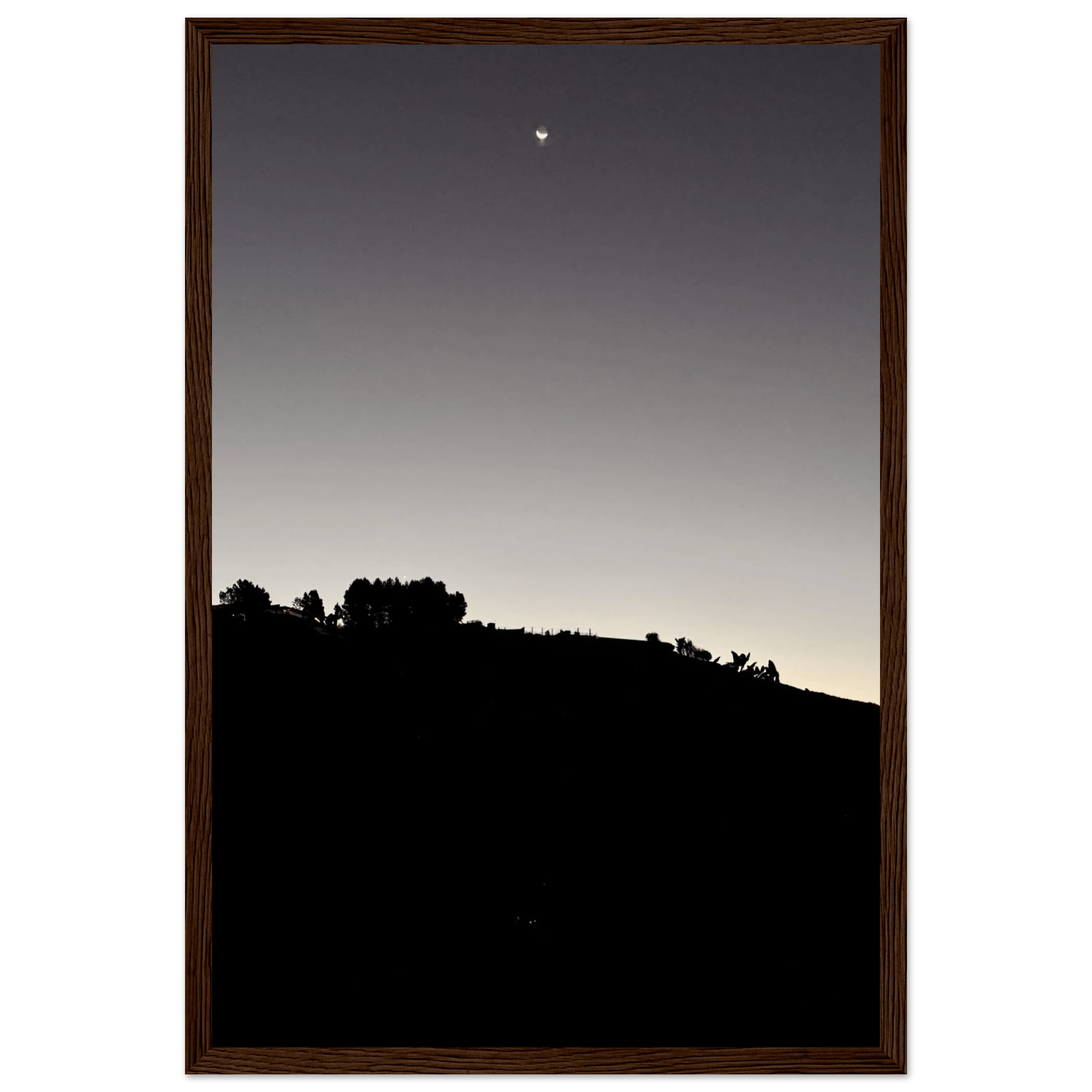 Wooden Framed Poster - Fall New Moon Hollywood Hills Black & White Series - CaliCuration