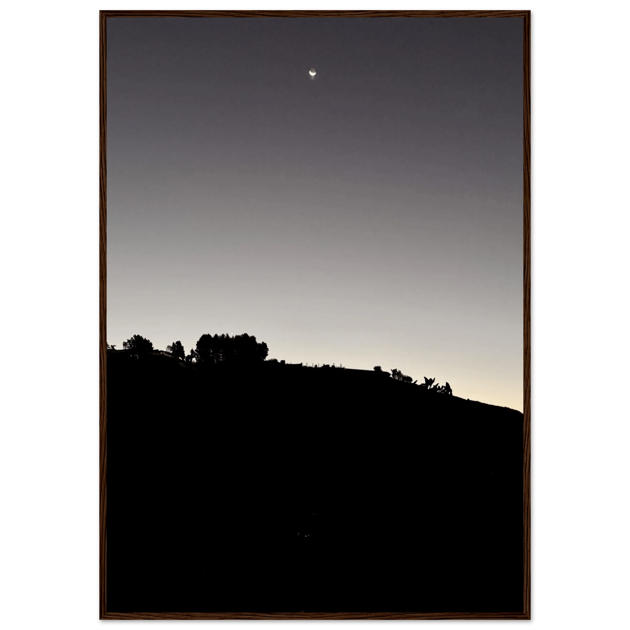 Wooden Framed Poster - Fall New Moon Hollywood Hills Black & White Series - CaliCuration