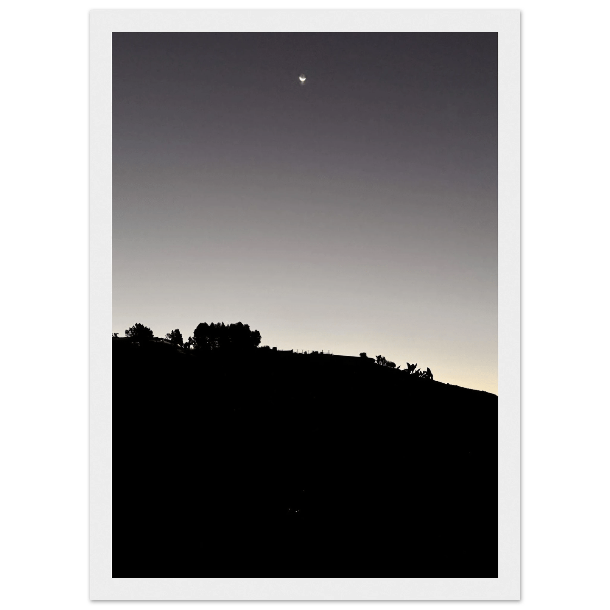 Wooden Framed Poster - Fall New Moon Hollywood Hills Black & White Series - CaliCuration