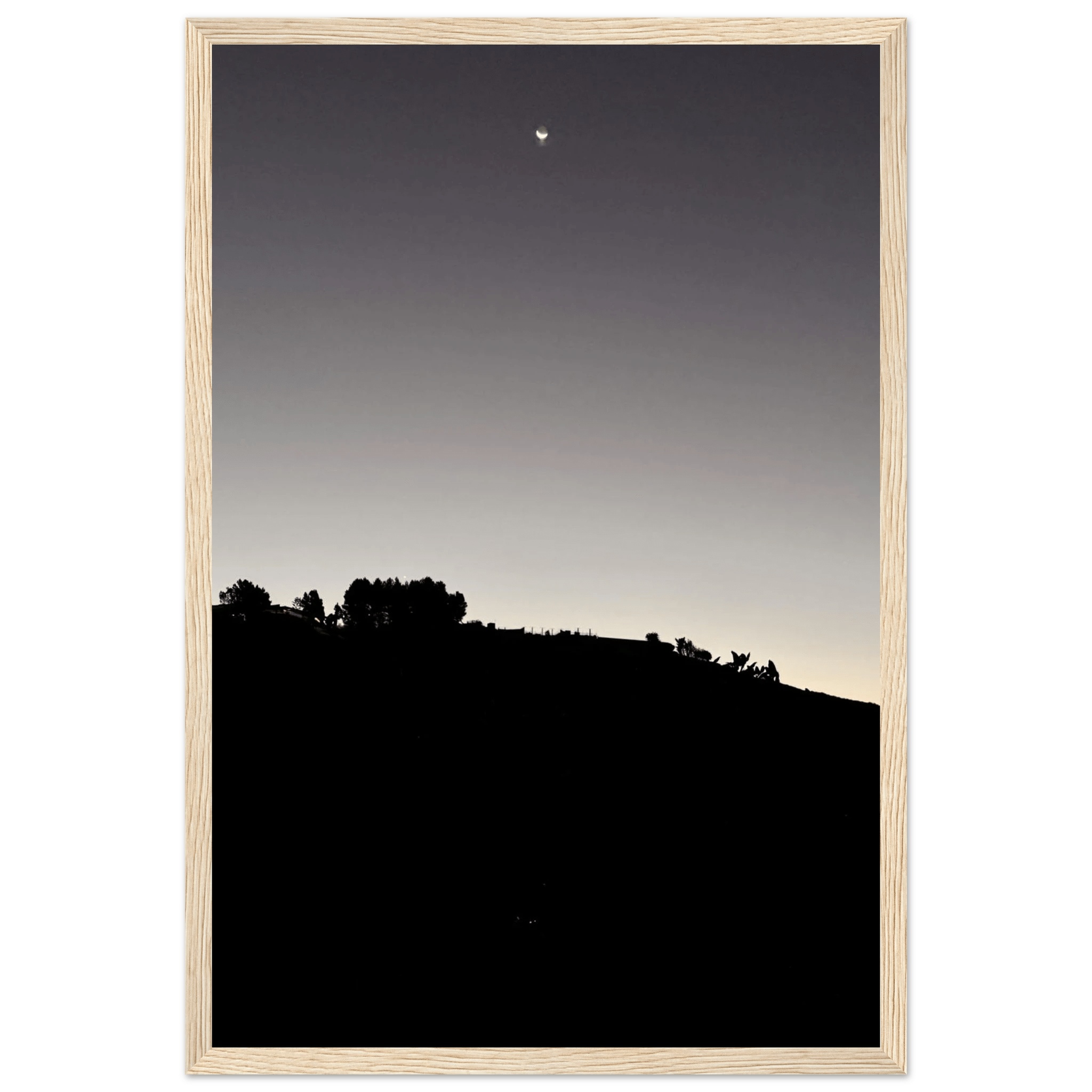 Wooden Framed Poster - Fall New Moon Hollywood Hills Black & White Series - CaliCuration