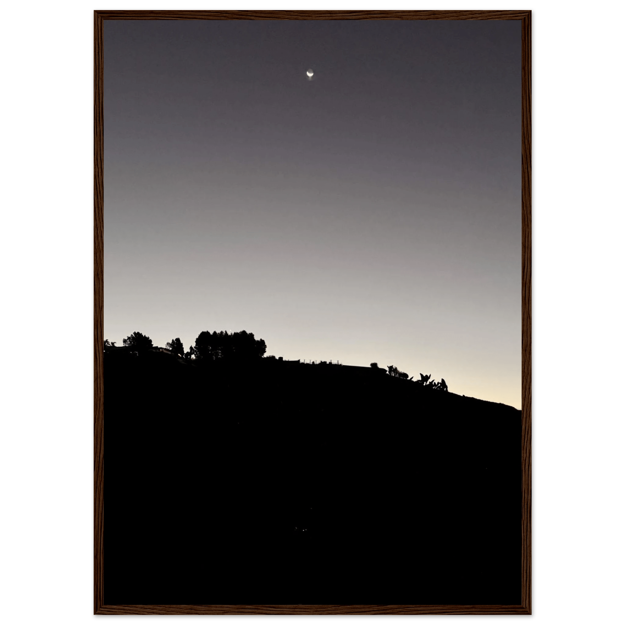 Wooden Framed Poster - Fall New Moon Hollywood Hills Black & White Series - CaliCuration
