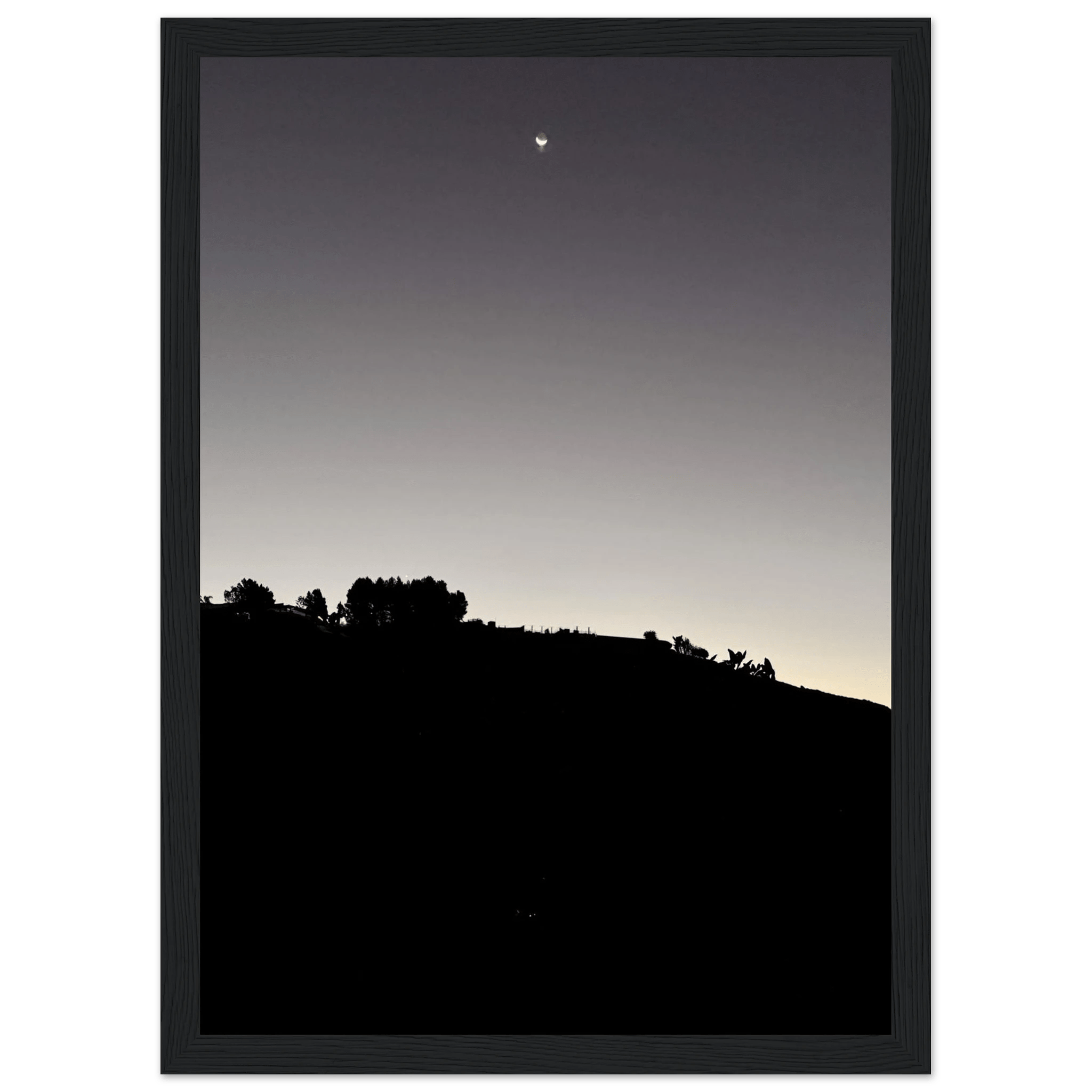 Wooden Framed Poster - Fall New Moon Hollywood Hills Black & White Series - CaliCuration