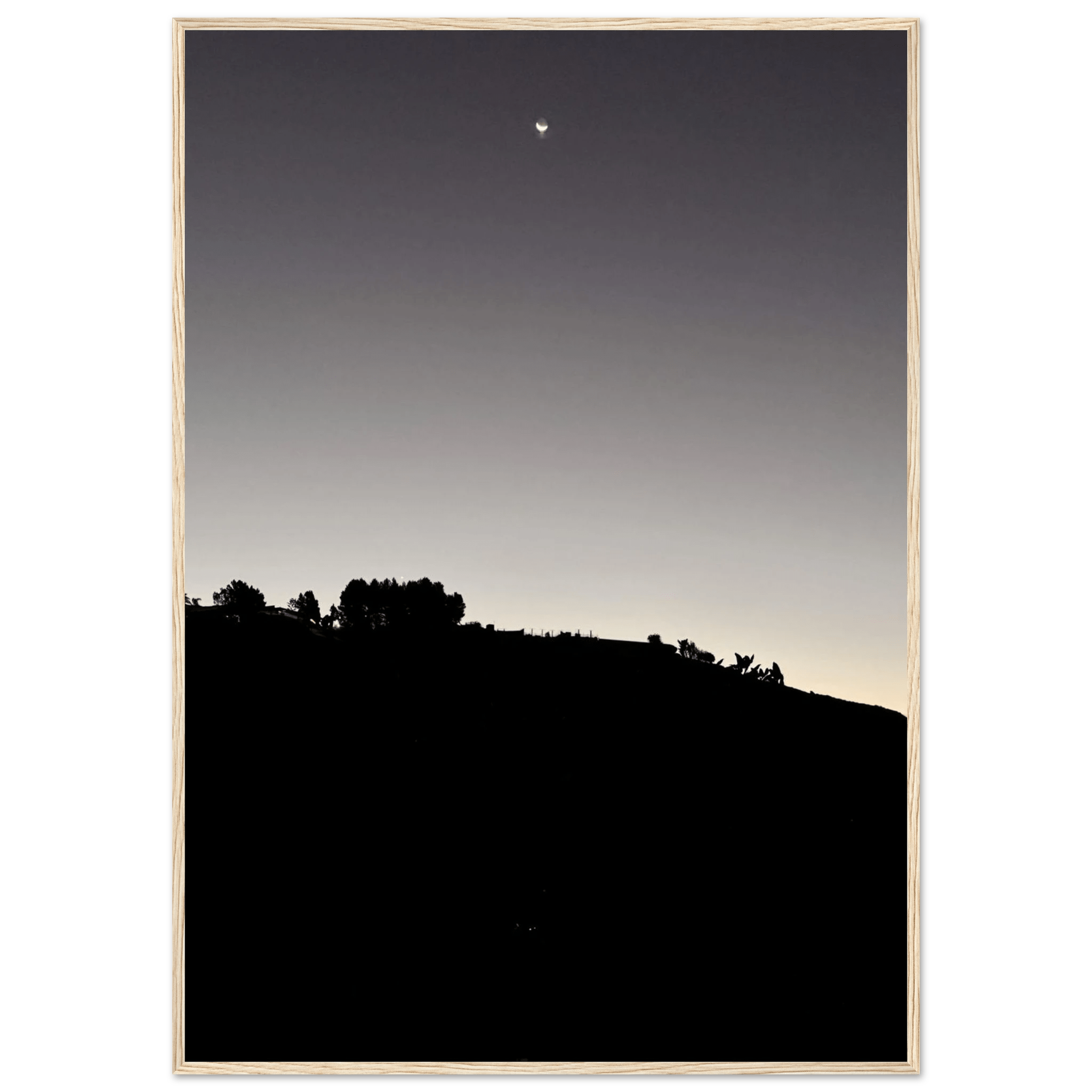 Wooden Framed Poster - Fall New Moon Hollywood Hills Black & White Series - CaliCuration