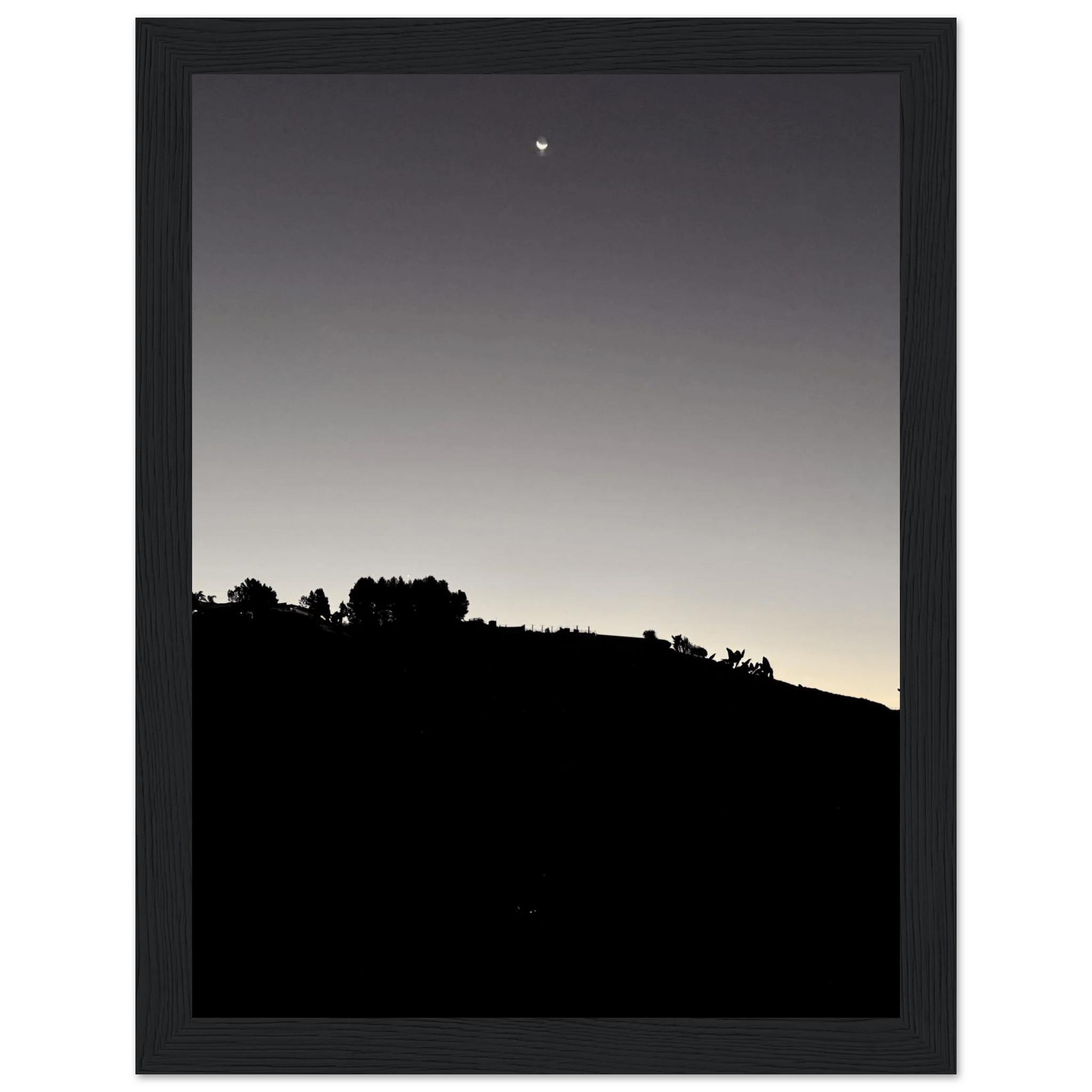 Wooden Framed Poster - Fall New Moon Hollywood Hills Black & White Series - CaliCuration