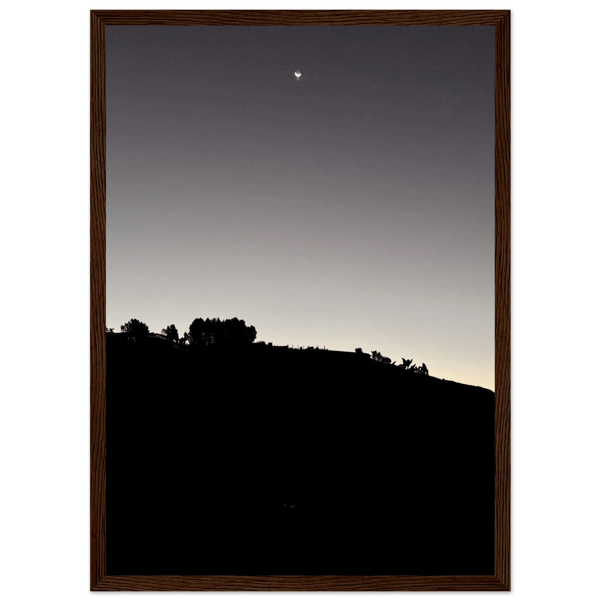 Wooden Framed Poster - Fall New Moon Hollywood Hills Black & White Series - CaliCuration