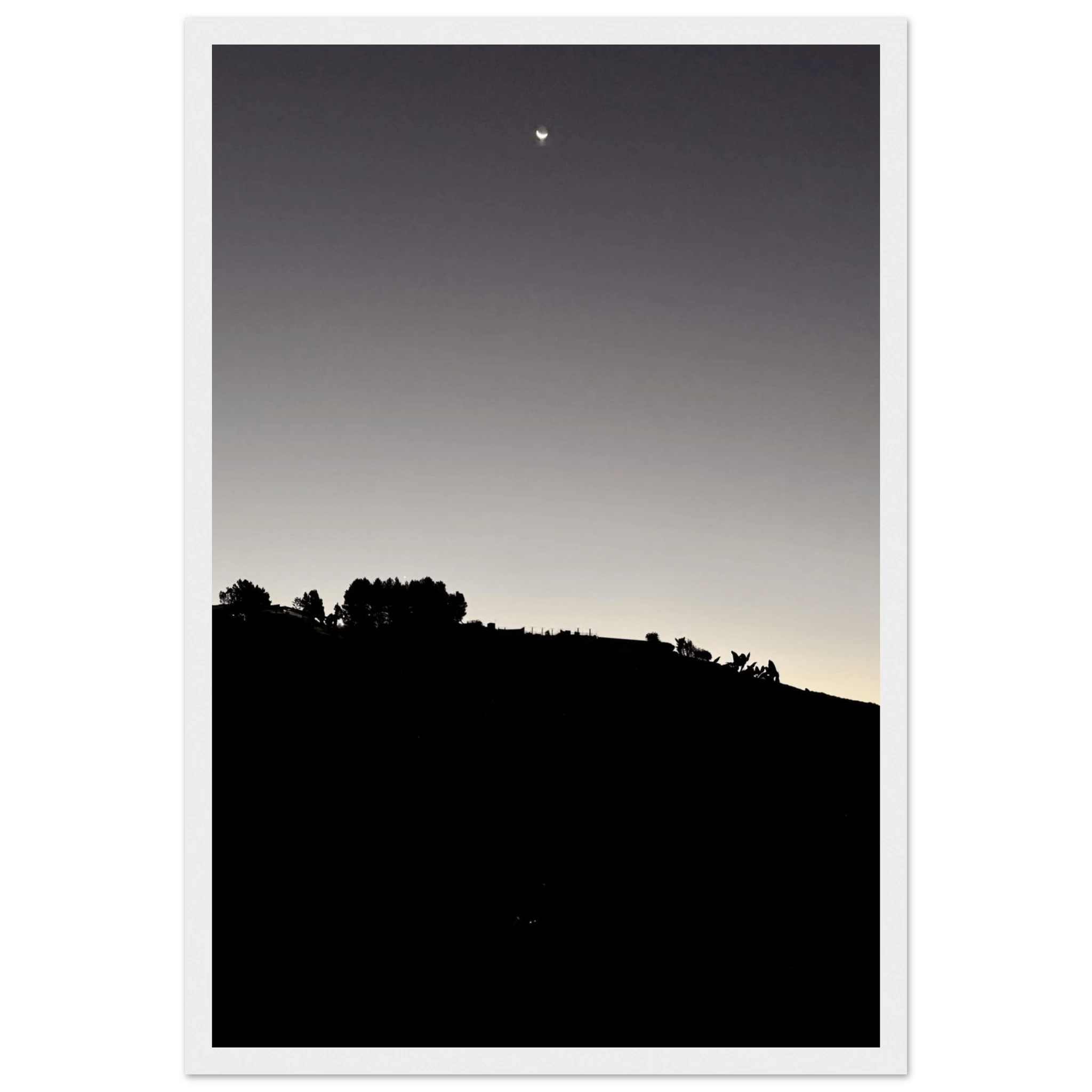 Wooden Framed Poster - Fall New Moon Hollywood Hills Black & White Series - CaliCuration