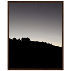 Wooden framed semi-glossy poster featuring black and white Hollywood Hills fall moon scene, California art studio edition.