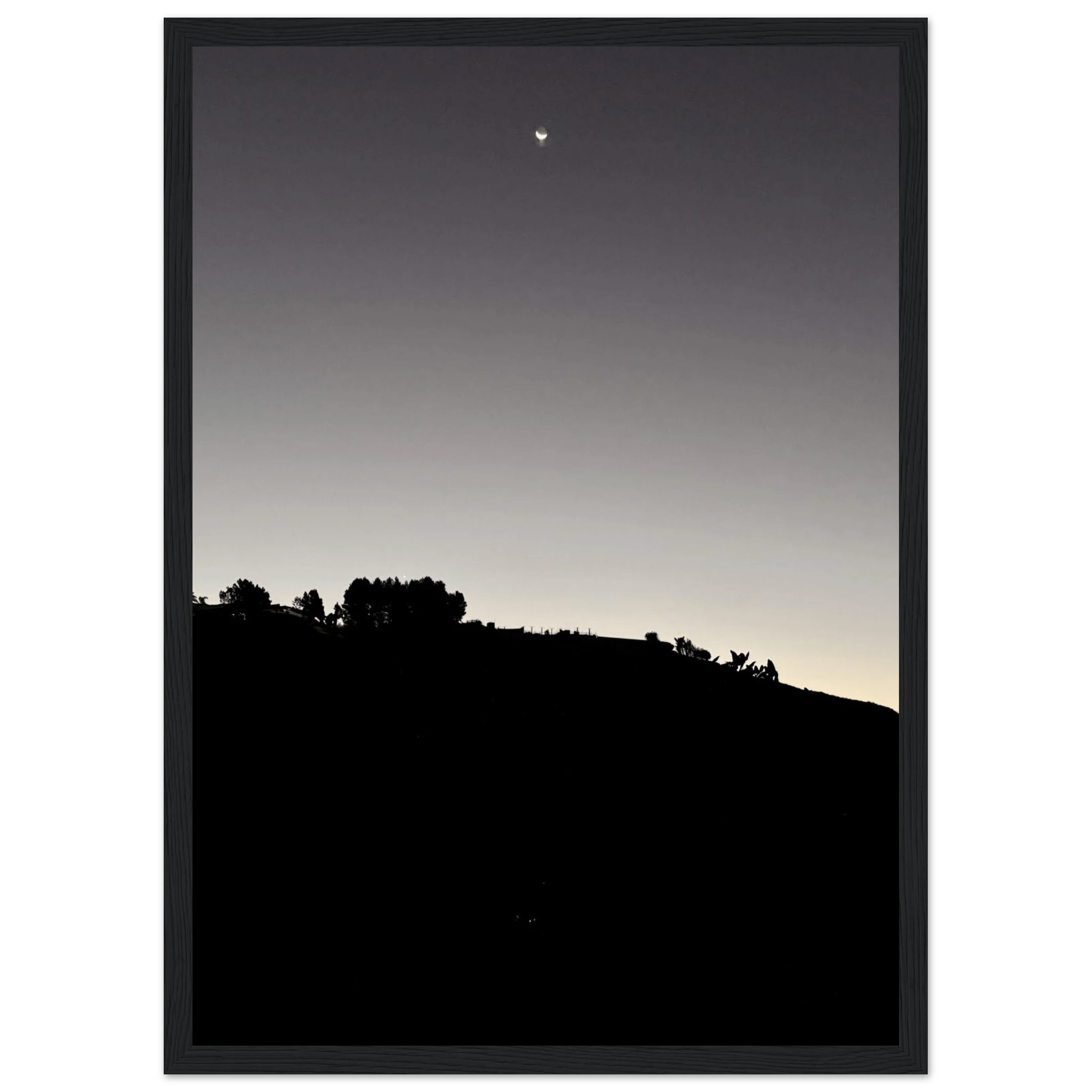Wooden Framed Poster - Fall New Moon Hollywood Hills Black & White Series - CaliCuration