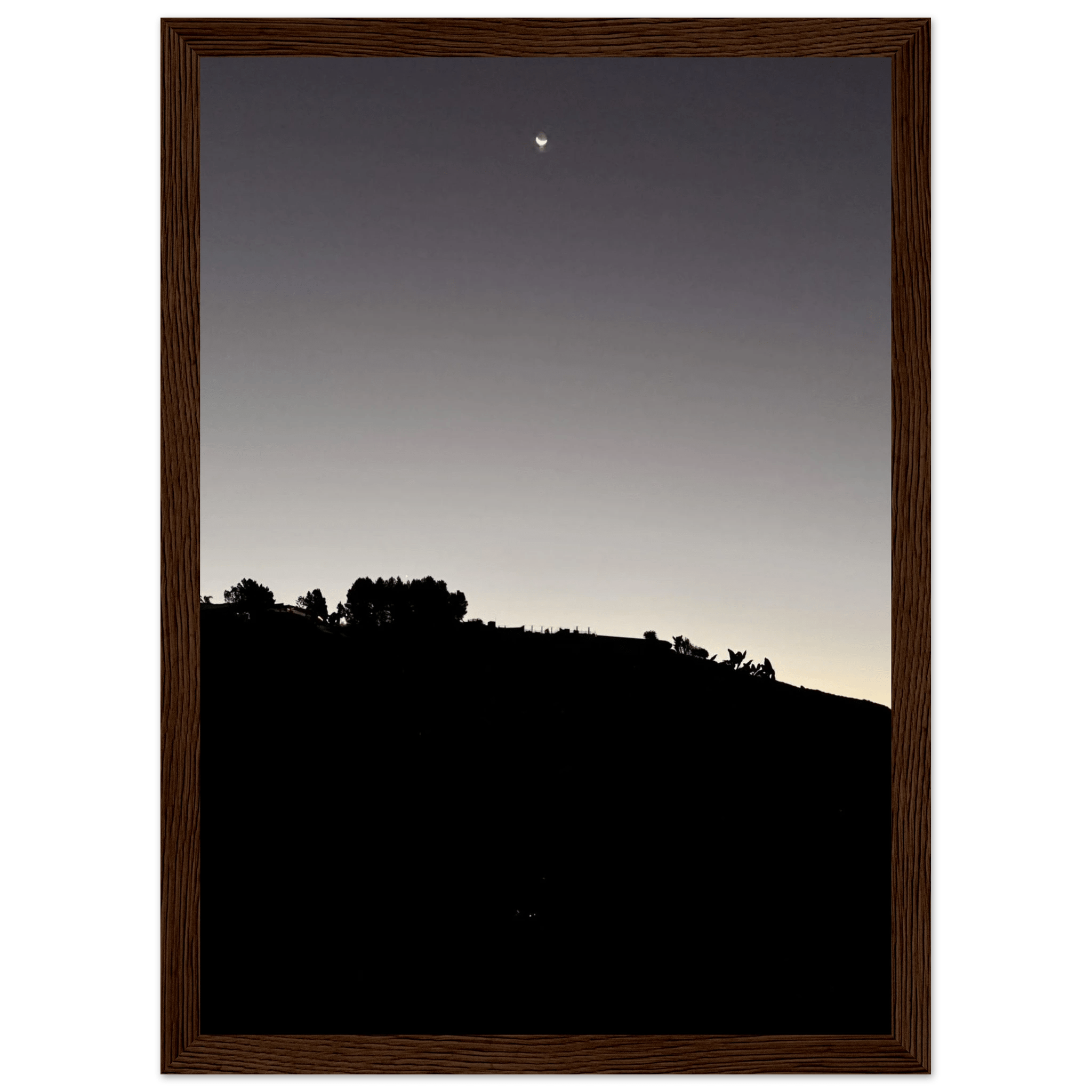 Wooden Framed Poster - Fall New Moon Hollywood Hills Black & White Series - CaliCuration