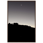 Wooden framed semi-glossy poster of fall New Moon in Hollywood Hills black and white California art print.