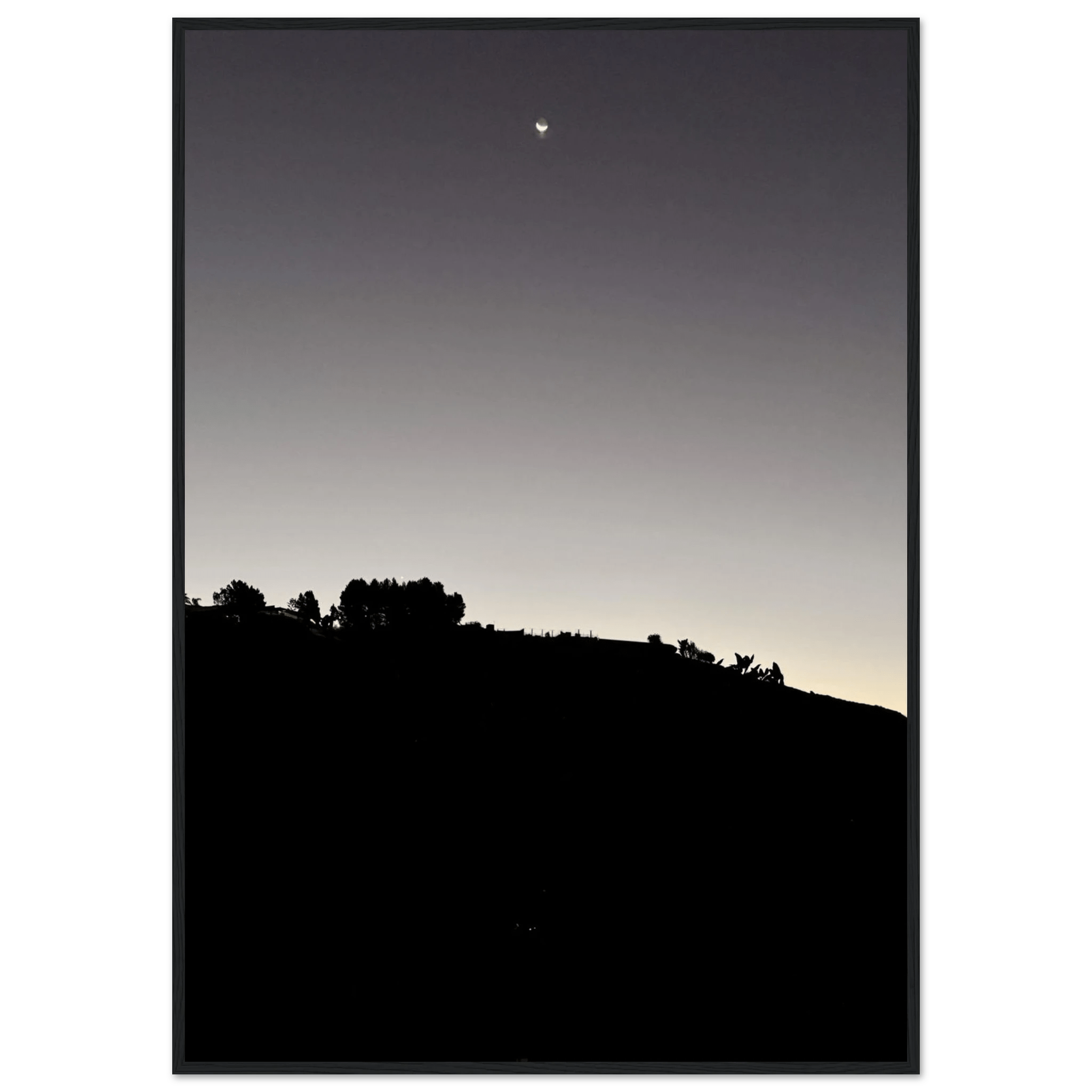 Wooden Framed Poster - Fall New Moon Hollywood Hills Black & White Series - CaliCuration