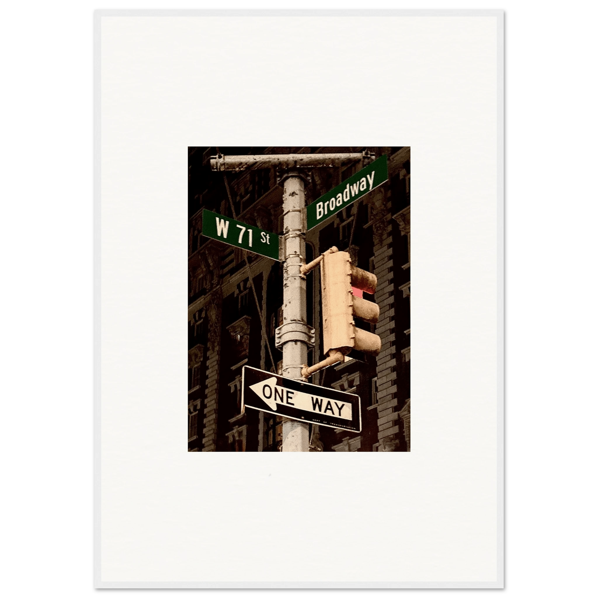 NYC Series framed poster featuring iconic street signs and intersections, ideal for urban decor and travel-themed interior design.