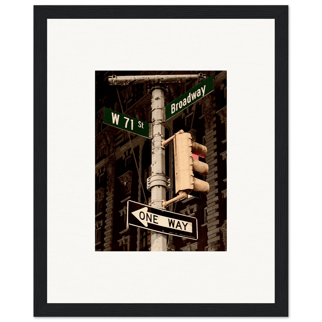 NYC Series framed poster featuring iconic street signs, urban decor print on white frame, part of the Studio Edition travel collection.