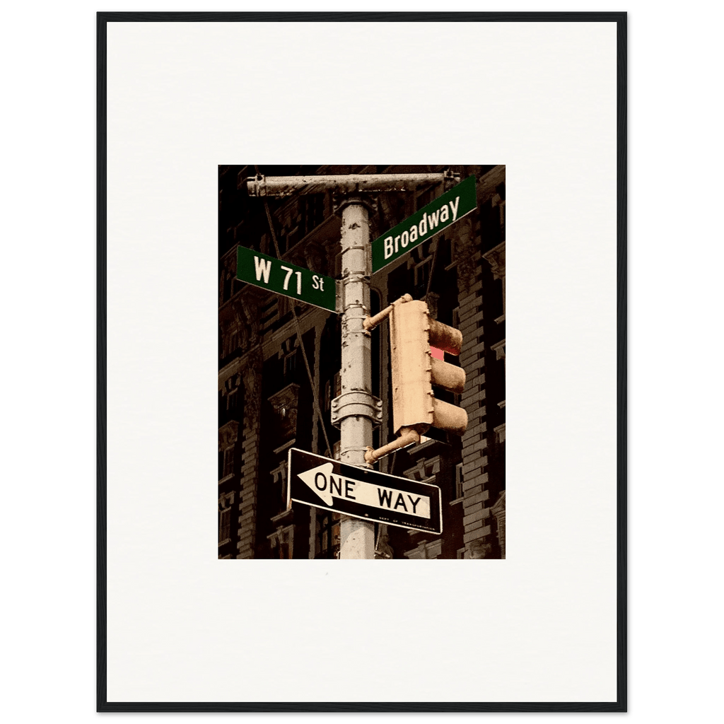 NYC Series framed poster featuring iconic street signs artwork, urban decor print in a white 8x10 inch frame.