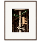 NYC Series framed poster featuring iconic street signs, urban decor print with white frame, part of the Studio Edition travel collection.