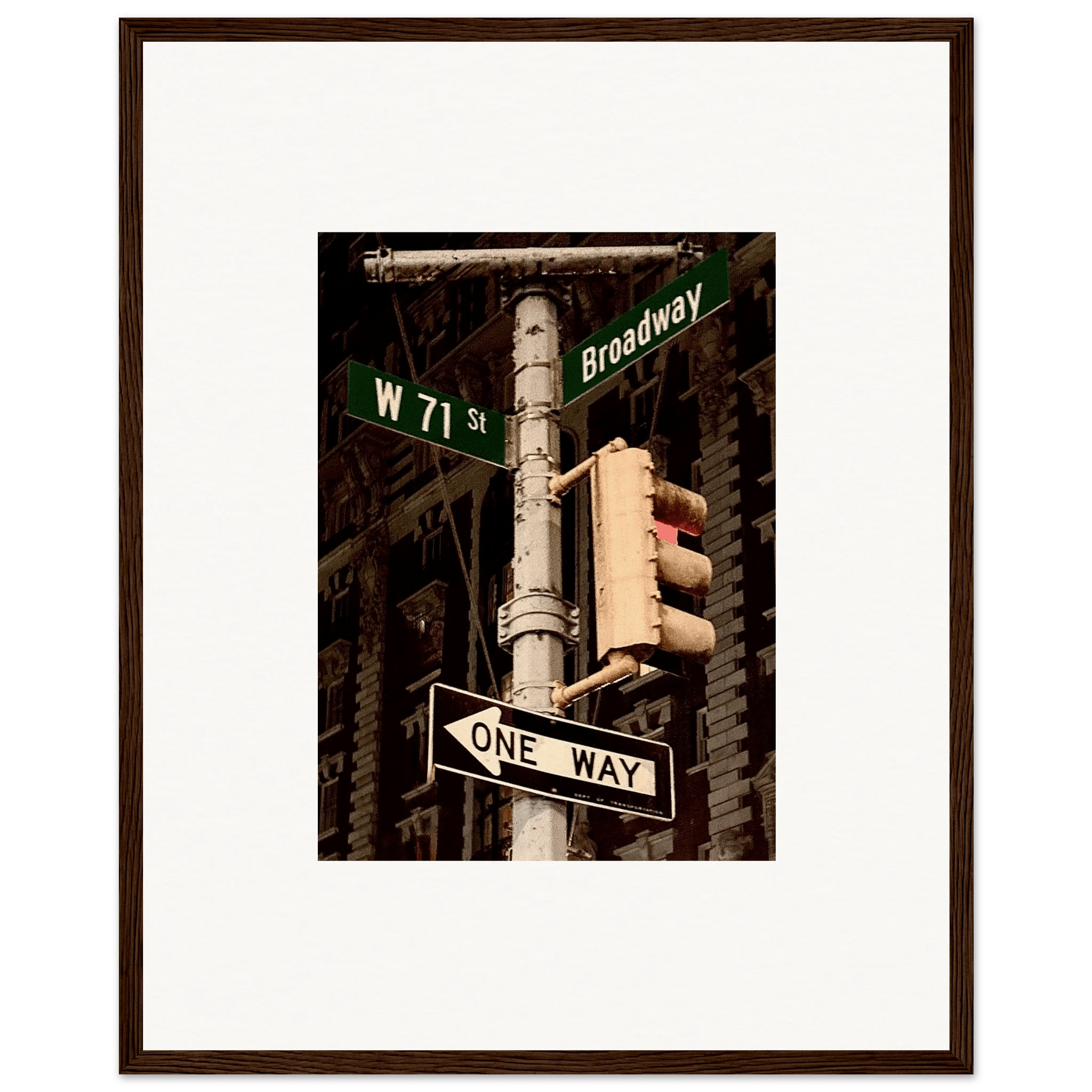 NYC Series framed poster featuring iconic street signs, urban decor print with white frame, part of the Studio Edition travel collection.