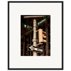 NYC Series framed poster featuring iconic street signs, urban decor print on high-quality material in a white frame.