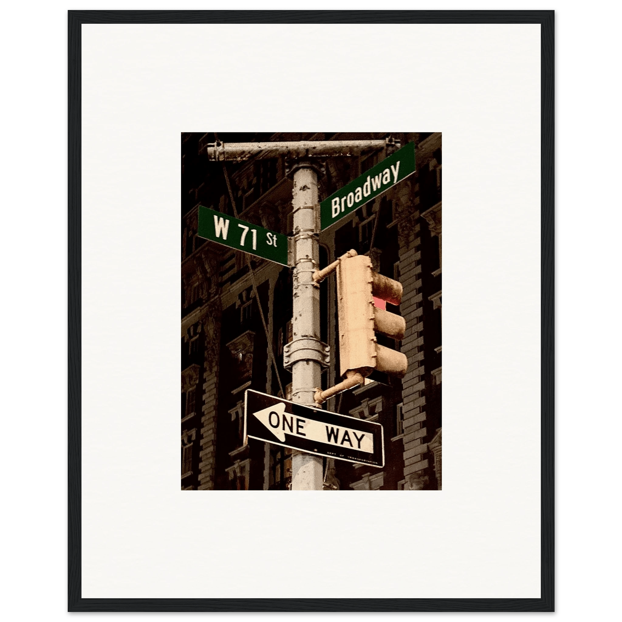 NYC Series framed poster featuring iconic street signs, urban decor print on high-quality material in a white frame.