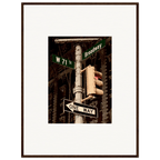 NYC Series framed poster featuring iconic street signs, urban street signs artwork in a white frame, part of the Studio Edition travel collection.