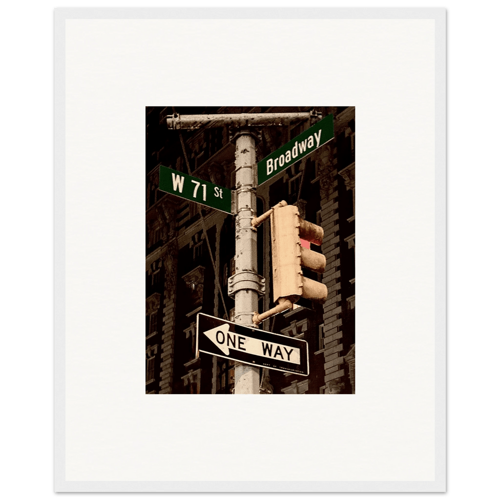 NYC Series framed poster featuring iconic street signs, urban decor print in a white 8x10-inch frame from the Studio Edition travel collection.