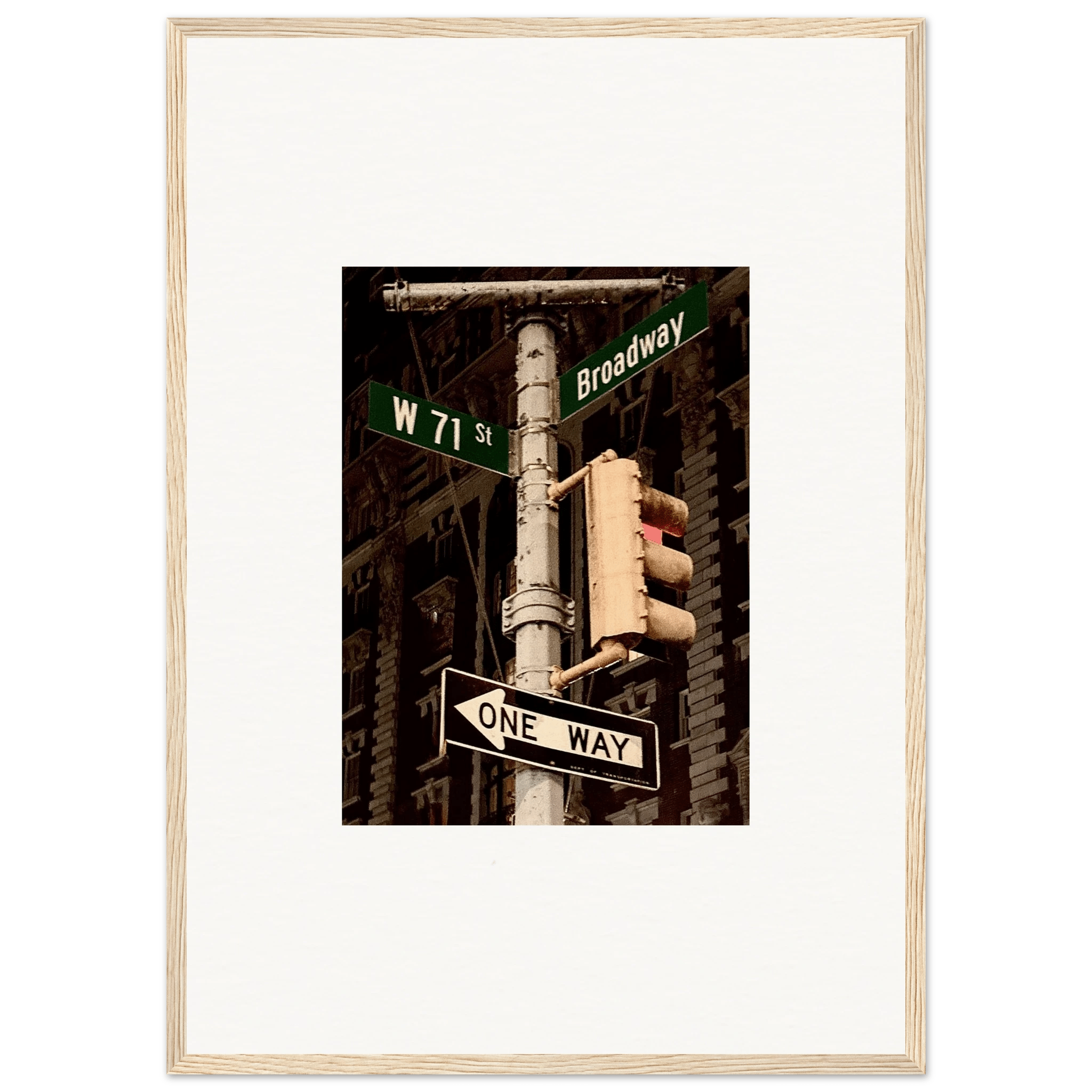 NYC Series framed poster featuring iconic street signs, urban decor artwork in a white 8x10 inch frame.