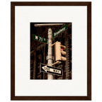 NYC Series framed poster featuring iconic street signs, urban decor print in white frame, part of the Studio Edition travel collection.