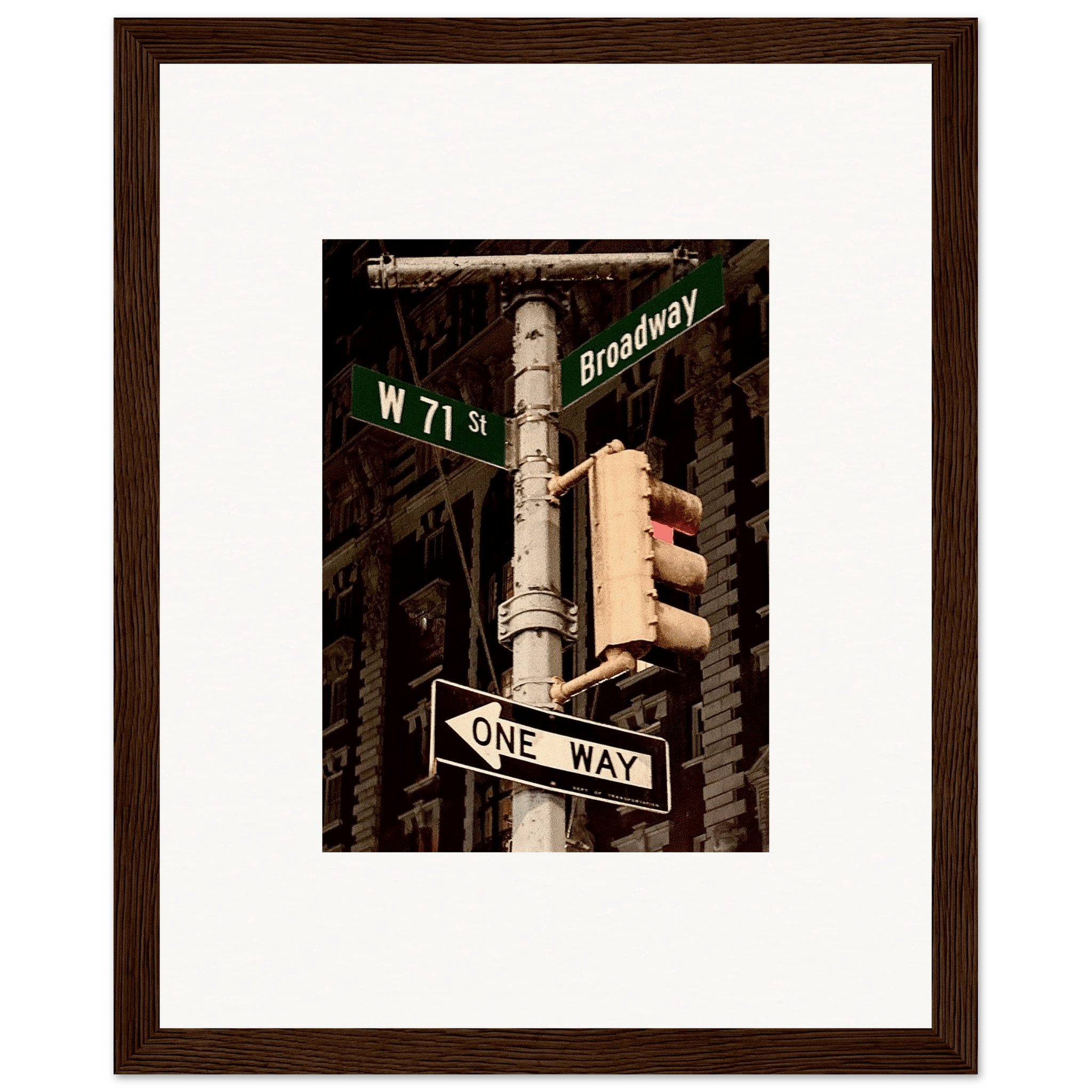 NYC Series framed poster featuring iconic street signs, urban decor print in white frame, part of the Studio Edition travel collection.