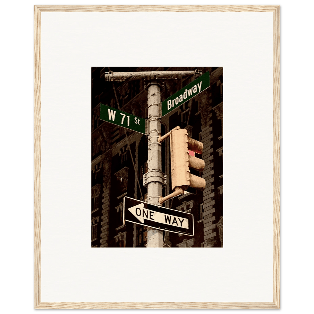 NYC Series framed poster featuring iconic street signs, urban decor print with white frame, part of the Studio Edition travel collection.