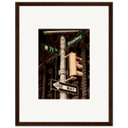NYC Series framed poster with iconic street signs artwork, 8x10 inch print in white frame, urban decor travel collection.