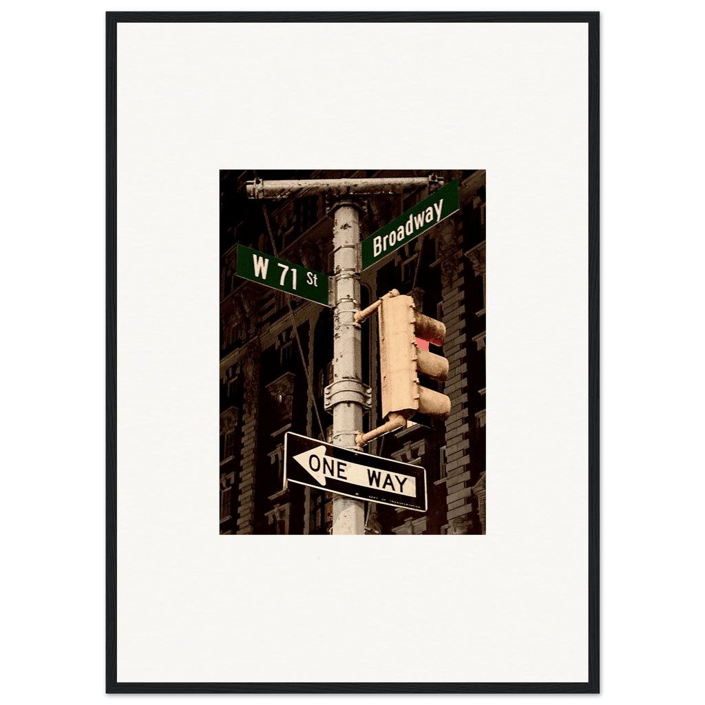 NYC Series framed poster featuring iconic street signs artwork, urban decor print in white frame, Studio Edition travel collection.
